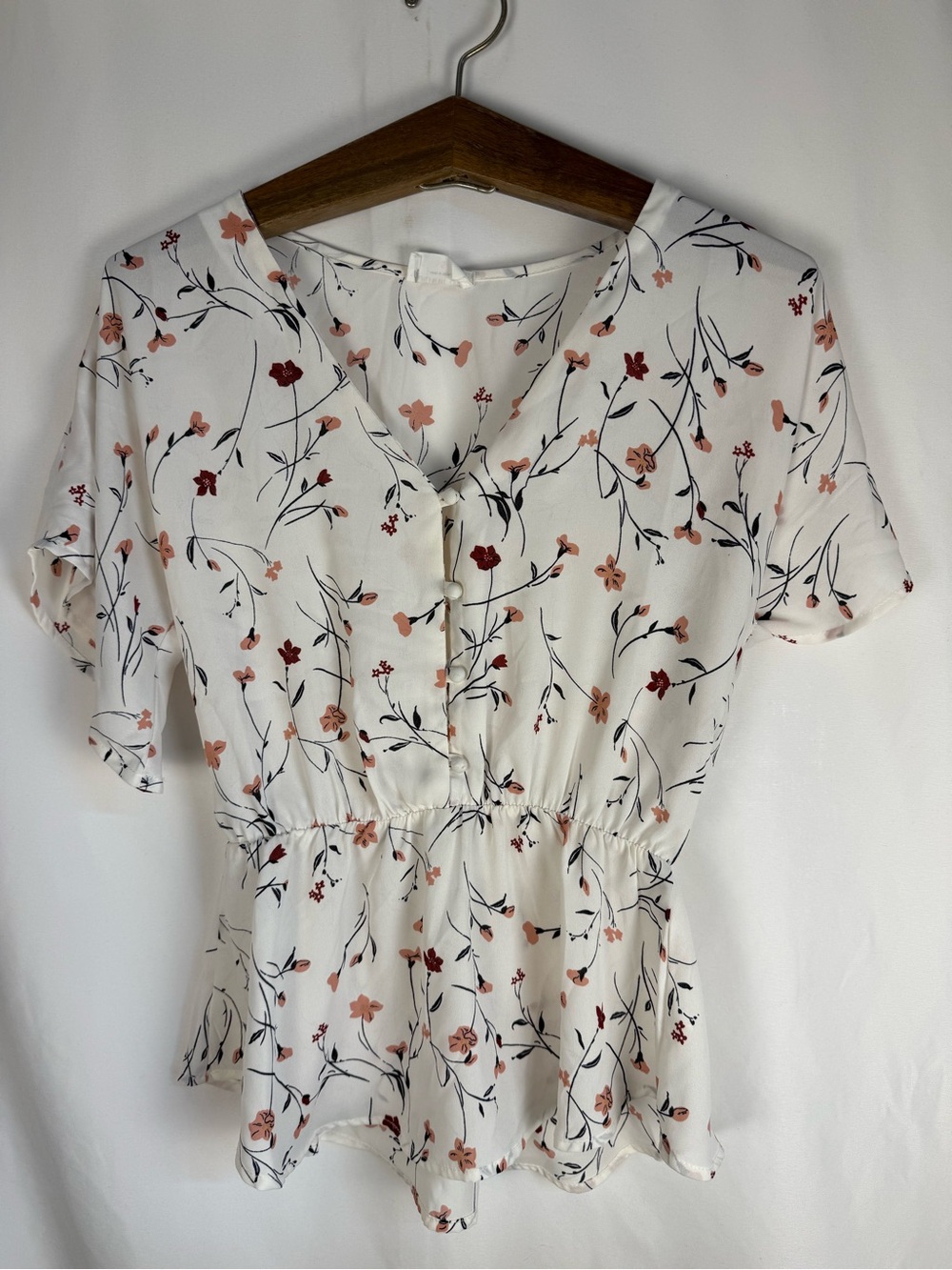 Sienna Sky White Peplum Blouse with Pink & Red Floral Print